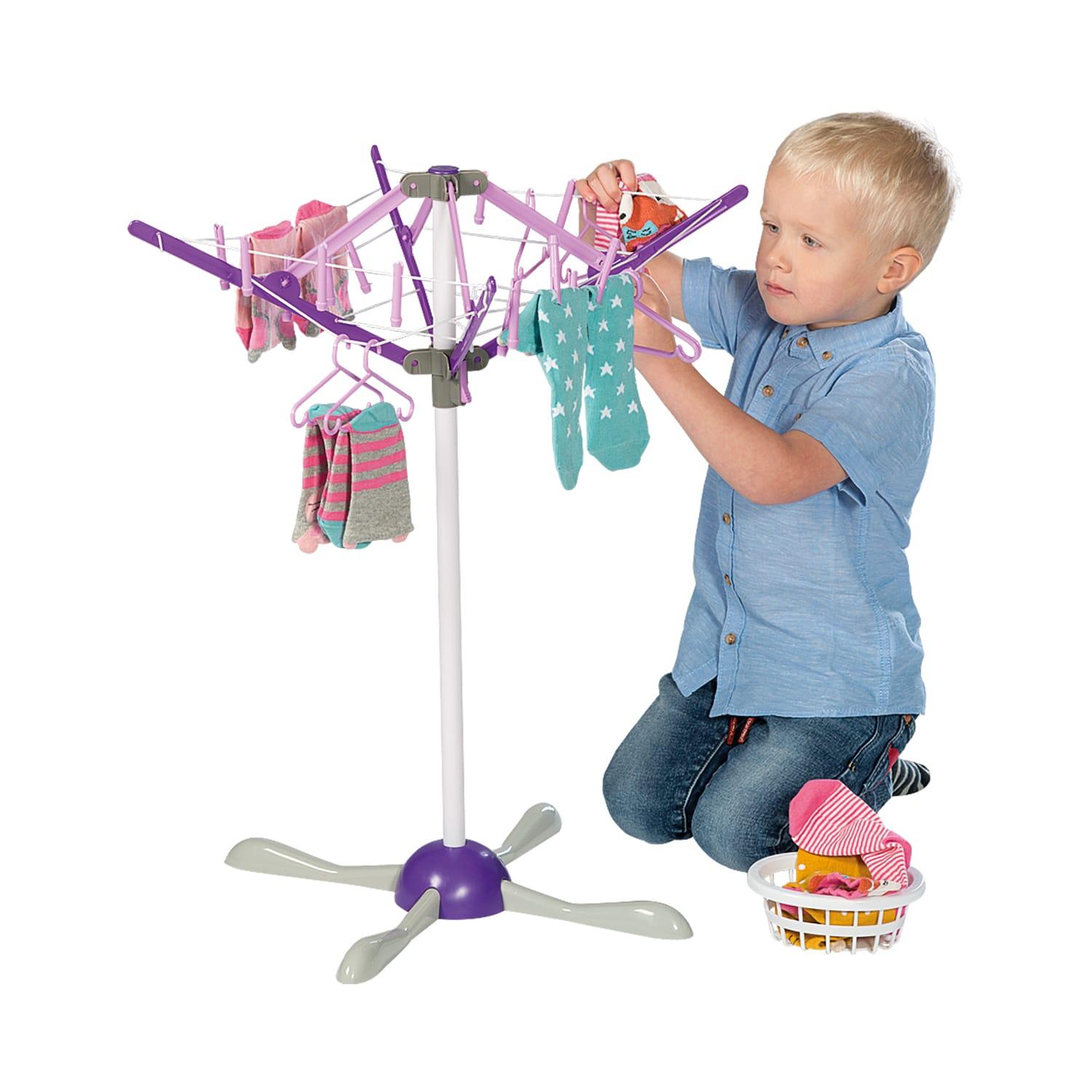 Childrens Kids Laundry Set Ironing Board Washing Line Iron Hangers Pretend Toy 