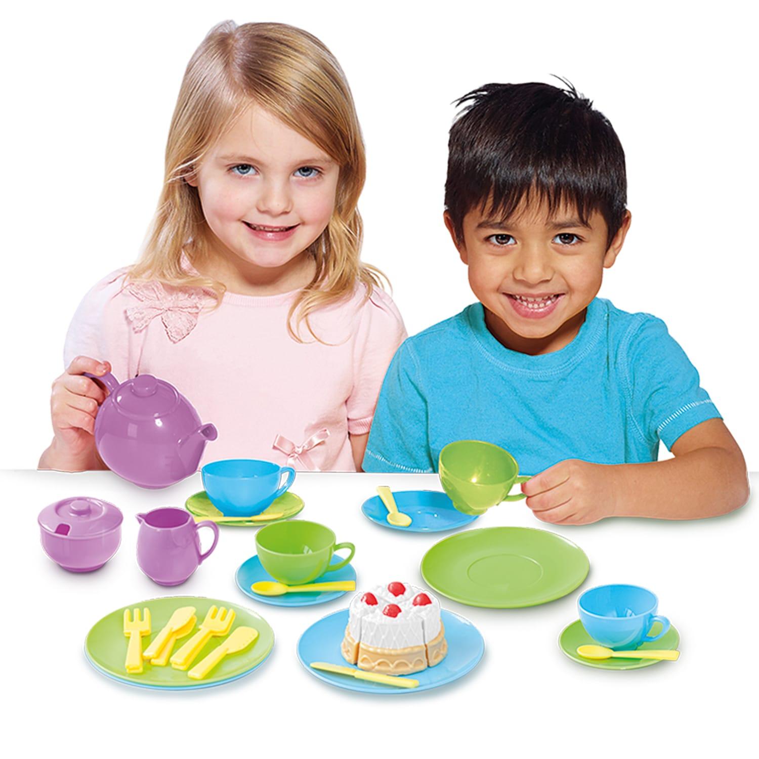 CASDON 32 Piece Tea Set Toy Kids Play Kitchen Plates Cup Children Playset Gift 