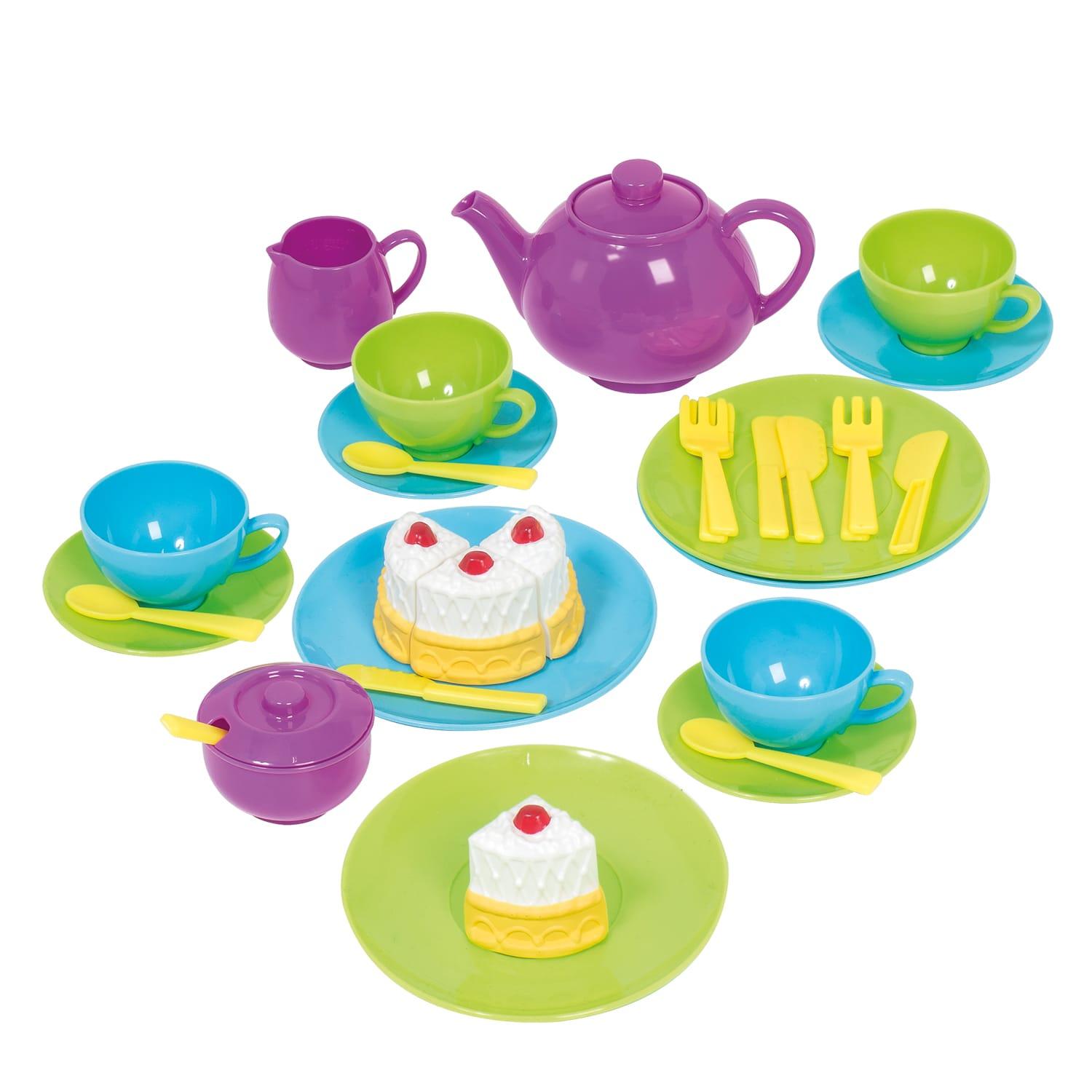 Casdon Pretend Tea Set Kids Play Toy Childrens Playset Plastic Plates 32 Pieces 