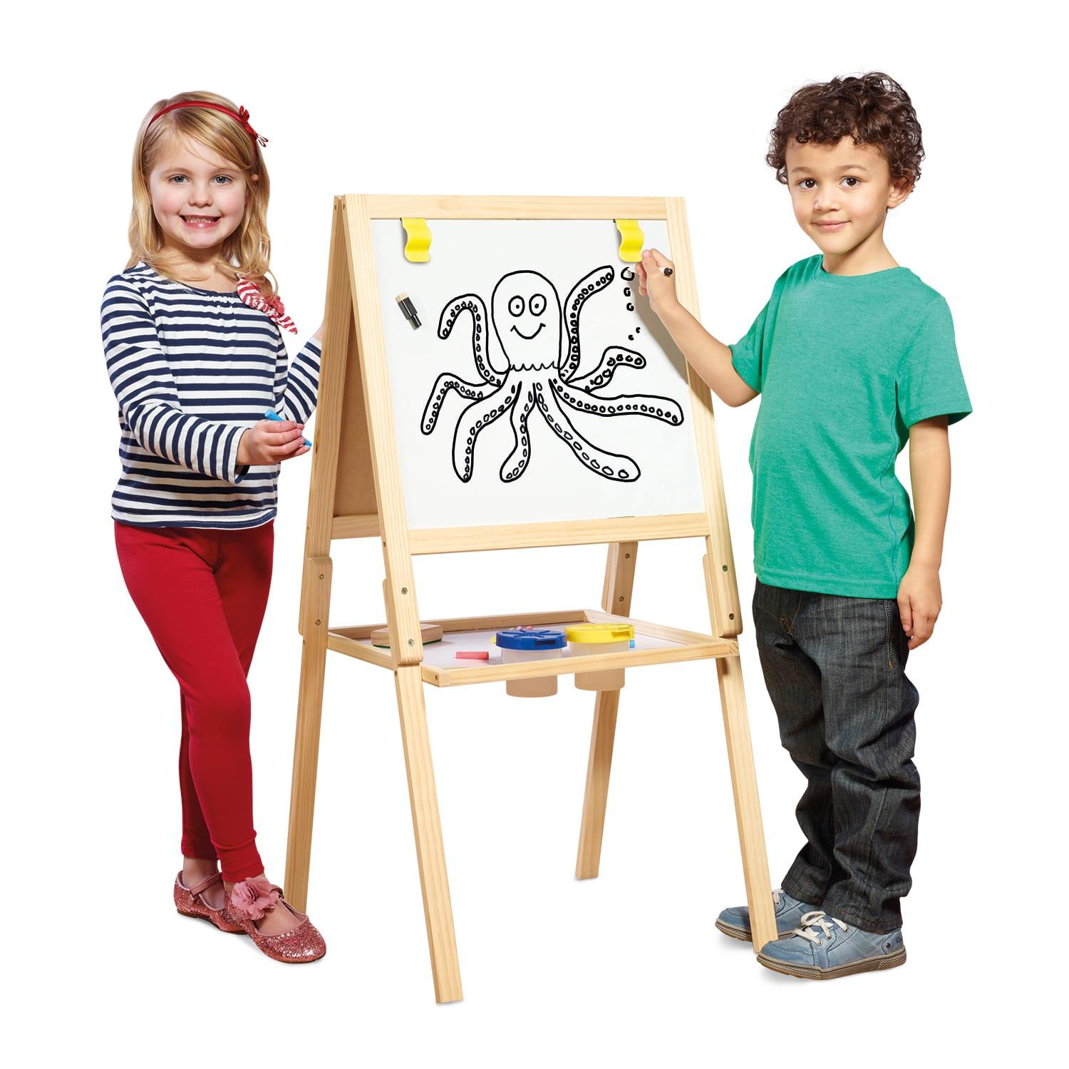CASDON Wooden Easel Double-Sided Easel for Children Aged 3+ 2-in-1 Blackboard and Whiteboard for Your Little Artists! 